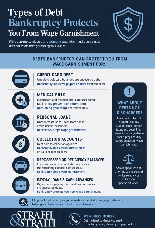 Explains how bankruptcy prevents wage garnishment in New Jersey.
